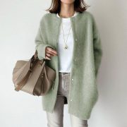 Japanese And Korean Light Mature Woman Long-sleeved Coat Super Soft Woolen — Beige Color Woolen - Image 6