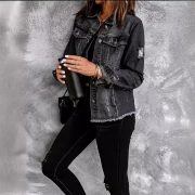 Female Creative Perforated Denim Long Sleeved Shirt — Black - Image 4