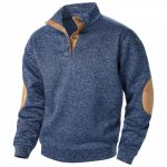 Men's Stand Collar Knitted Joint Stitching Casual Jacquard Cardigan Sweater — Navy Blue