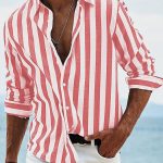 Men's Yarn-dyed Striped Casual Loose Long-sleeved Shirt — HDCS05 Red
