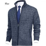 Men's Solid Color Stand Collar Cardigan Sweaters Coat — Wine Red - Image 17