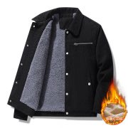 Winter Slim Retro Lapels Thick Corduroy Jacket — Gray - Image 3