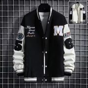 Men's Baseball Jacket Fashion Casual Letter Number Print Button-down Tops Streetwear Clothing — Black - Image 2