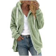 Women's Fashion Loose Thick Plush Hooded Jacket — Light Green