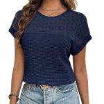 Women's Hollow Breathable All-match Short-sleeved T-shirt — Navy Blue