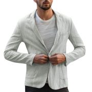 Cotton and linen solid color casual suit jacket — Grey - Image 4