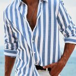 Men's Yarn-dyed Striped Casual Loose Long-sleeved Shirt — HDCS05 Blue