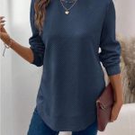 Women's Crew Neck Casual Long Sleeve Shirt — Navy Blue