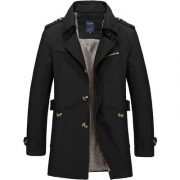 Men's casual jacket mid-length trench coat — Black
