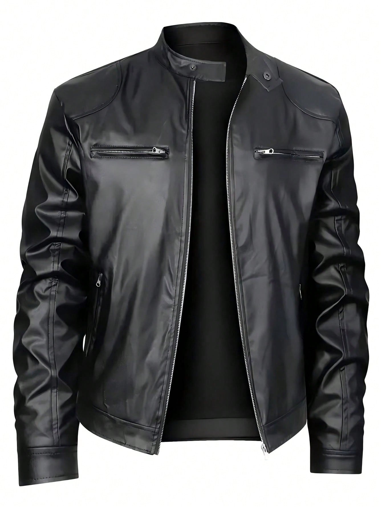 0e4e9ea6_1922247044656009216 Men's Stand-up Collar Leather Jacket Business Casual Jacket — Black - Image 1