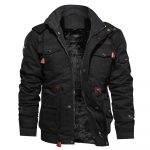 Winter Zip-up Coat Warm Thickened Detachable Hooded Jacket Multi-pocket  Button Drawstring Long Sleeve Tops Men's Cargo Clothing — Black