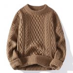 Autumn And Winter New Men's Twist Sweater Casual Round Neck Pullover Top — B046 Khaki
