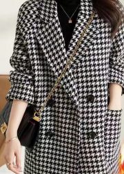 Suit Collar Houndstooth Woolen Coat Woman — Black