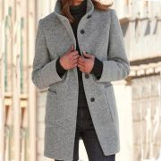 Fashion Stand Collar Woolen Coat With Pockets Fall Winter Casual Button Outwear For Women Clothing — Red - Image 3