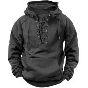 Ins Lace-up Hoodie Casual Sports Pocket Sweatshirt Men's Long-sleeved Top Clothing — Army Green - Image 6