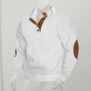 Stand Collar Long Sleeve Jacquard Knitted Pullover Sweater — Khaki 2 - Image 3