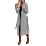 Woolen Coat Simple Fashion V-neck Lace Up Long Coat For Women — Grey
