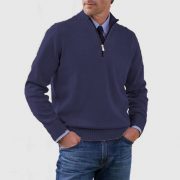 Men's Stand Collar Zipper Sweater Winter Fashion Solid Color Long Sleeve Knitted Top Clothing — Dark Purple - Image 10