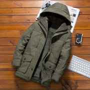 Thickened Multi-pocket Hooded Men's Cotton Coat — Army Green - Image 10