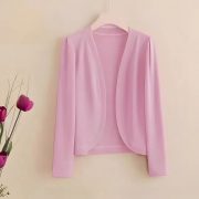 Shawl Cardigan Short Cardigan Pure Color All-matching Women — Pink