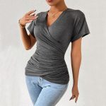 Women's Pleated Cinched Slimming Pullover — Gray