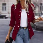 Winter Fashion Solid Color Stand Collar Double Breasted Cardigan Jacket — Dark Blue - Image 4
