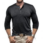 Men's Long-sleeved Henry Collar T-shirt — Black