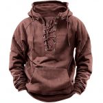 Ins Lace-up Hoodie Casual Sports Pocket Sweatshirt Men's Long-sleeved Top Clothing — Pink