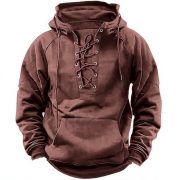 Ins Lace-up Hoodie Casual Sports Pocket Sweatshirt Men's Long-sleeved Top Clothing — Army Green - Image 3
