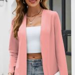 Slim-fit Long Sleeve Pure Color All-matching Collarless Cardigan Small Suit Coat Shawl — Pink