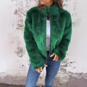 Fashion Stand Collar Plush Jacket Winter Casual Turtleneck Zipper Coat Fleece Tops Women's Clothing — Green - Image 5