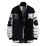 Men's Baseball Jacket Fashion Casual Letter Number Print Button-down Tops Streetwear Clothing — Black - Image 7