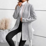 European And American Leisure Vertical Pattern Women's Woolen Jacket Zipper — Light Gray - Image 5