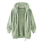 Women's Fashion Loose Thick Plush Hooded Jacket — Light Green - Image 3