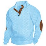 Stand Collar Long Sleeve Jacquard Knitted Pullover Sweater — Sky Blue