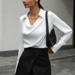 Collared Long-Sleeve Shirts Fashion Commuter Solid Color Blouse Casual Business Tops Women's Clothing — White