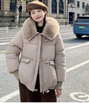 Down Cotton-padded Jacket Women's Short Fur Collar Thickened Coat Winter Clothing — Black - Image 11