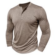 Men's Long-sleeved Henry Collar T-shirt — Matcha color - Image 3
