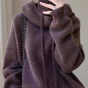 Hooded Solid Color Knitted Sweater — Premium Grey - Image 2