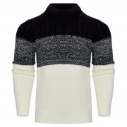 Men's Casual Color Block Long Sleeve Cable Knit Pullover Sweater — Blue - Image 5