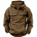 Men's Zip-up Hoodies Sweatshirt With Drawstring And Pocket Design Fashion Casual Sports Sweatshirt — Brown