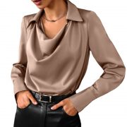 Collared Long-Sleeve Shirts Fashion Commuter Solid Color Blouse Casual Business Tops Women's Clothing — Grey - Image 15