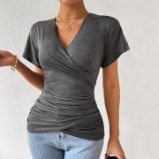 Women's Pleated Cinched Slimming Pullover — Coffee - Image 2