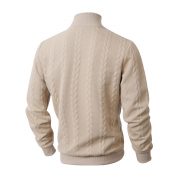 Knitted Solid Color Men's Fashion Jacquard High Collar Warm Sweater — Khaki - Image 3