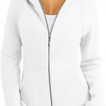Women's Zipper Short Hood Fleece Lined Solid Color Hoodie Sweater — White
