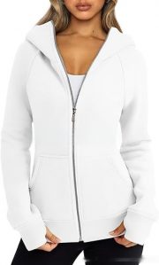 Women's Zipper Short Hood Fleece Lined Solid Color Hoodie Sweater — Army Green - Image 15