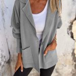 Casual Lapel Jacket With Pockets Fashion Versatile Long Sleeve Outwear Tops Coat For Womens Clothing — Gray