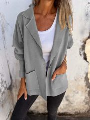 Casual Lapel Jacket With Pockets Fashion Versatile Long Sleeve Outwear Tops Coat For Womens Clothing — Emerald green - Image 5
