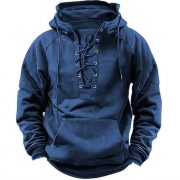 Ins Lace-up Hoodie Casual Sports Pocket Sweatshirt Men's Long-sleeved Top Clothing — Army Green - Image 9