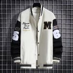 Men's Baseball Jacket Fashion Casual Letter Number Print Button-down Tops Streetwear Clothing — Beige